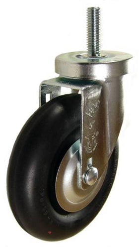 5" x 1-1/4" Neoprene Rubber Wheel Swivel Caster with 1/2" Threaded Stem - 350 Lbs Capacity