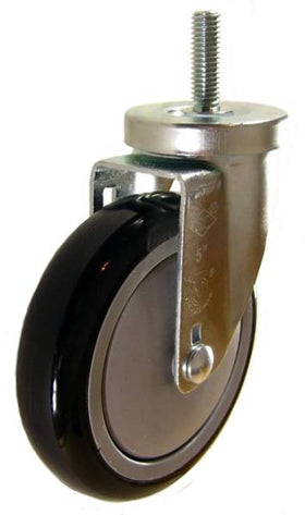 5" x 1-1/4" Polyurethane Wheel Swivel Caster with 1/2" Threaded Stem - 350 Lbs Capacity