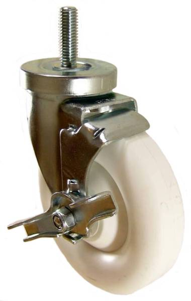 5" x 1-1/4" Retort Wheel Swivel Caster with 1/2" Threaded Stem & Brake - 350 Lbs Capacity
