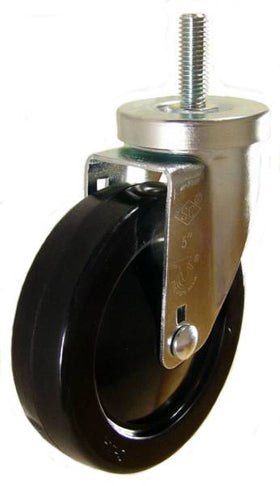 5" x 1-1/4" Hard Rubber Wheel Swivel Caster with 1/2" Threaded Stem - 350 Lbs Capacity
