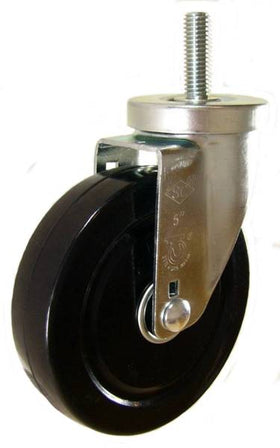 5" x 1-1/4" Hard Rubber Wheel (ball bearings) Swivel Caster with 1/2" Threaded Stem - 350 Lbs Capacity