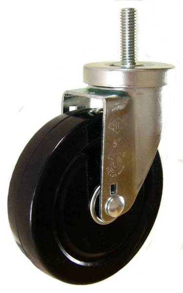 5" x 1-1/4" Hard Rubber Wheel (ball bearings) Swivel Caster with 1/2" Threaded Stem - 350 Lbs Capacity