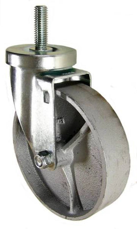 5" x 1-1/4" Semi-Steel Wheel Swivel Caster with 1/2" Threaded Stem - 350 Lbs Capacity