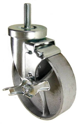 5" x 1-1/4" Semi-Steel Wheel Swivel Brake Caster with 1/2" Threaded Stem - 350 Lbs Capacity