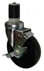 5" x 1-1/4" Hard Rubber with Swivel Caster with Brake - Select Expanding Stem Size - 300 Lbs Capacity