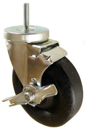 5" x 1-3/8" High Temp Wheel Swivel Caster with 3/8" Threaded Stem & Brake - 350 Lbs Capacity
