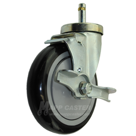 5" x 1-1/4" Polyurethane Wheel Caster with 7/16" x 1-1/2" Grip Ring Stem Caster with Brake