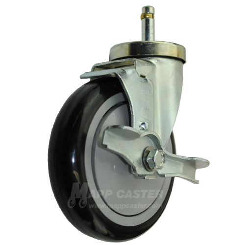 5" x 1-1/4" Polyurethane Wheel Caster with 7/16" x 1-1/2" Grip Ring Stem Caster with Brake