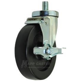 5" x 1-1/4" Polyolefin Wheel Swivel Caster With 5/8-11"x 1" Threaded Stem with Brake- Part #: R05T1511B