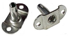 Metal socket with a neck stem and an outer diameter of 0.385 inches, designed for 5/16 inch stems, including a 1x2 inch top plate.