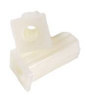 A white plastic socket designed for use with casters, fitting 7/8" OD square tubing.