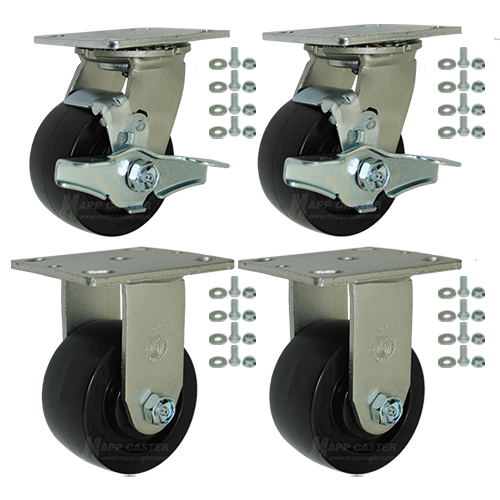 4" x 2"  Heavy Duty Polyofelin BBQ Pit Casters, 2000 lbs Total Capacity