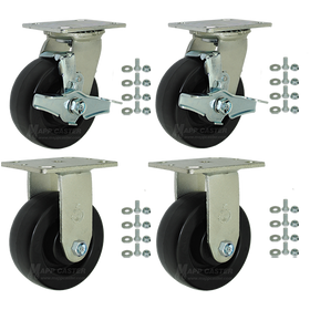 5" x 2"  Heavy Duty Polyofelin Toolbox & Gangbox Casters, 2000 lbs Total Capacity (Oil, Chemical, & Solvent Resistant)