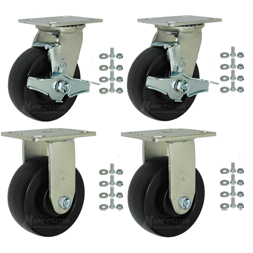 5" x 2"  Heavy Duty Polyofelin BBQ Pit Casters, 2000 lbs Total Capacity