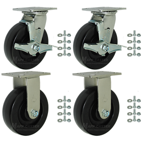 6" x 2"  Heavy Duty Polyofelin BBQ Pit Casters, 2800 lbs Total Capacity